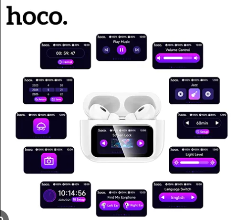 HOCO স্মার্ট টাচ স্ক্রিন ওয়্যারলেস ব্লুটুথ ইয়ারবাডস উইথ ডিসপ্লে চার্জিং কেস - Image 2